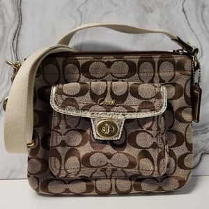 Coach Signature Brown and Cream Crossbody Bag